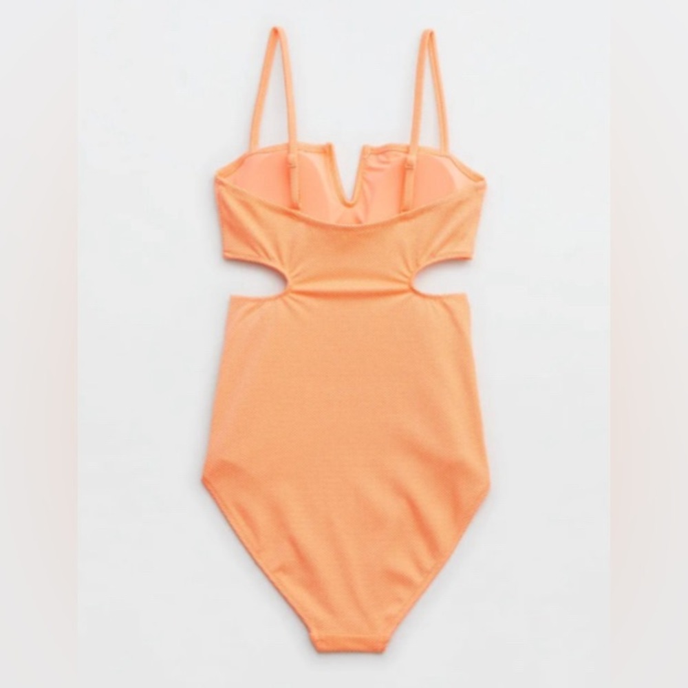 NWT Aerie Shine Pique V Wire Cut Out One Piece Swimsuit - Picture 2 of 6